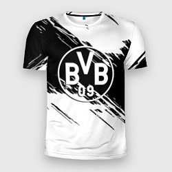 Футболка спортивная мужская Borussia черно белые полосы, цвет: 3D-принт