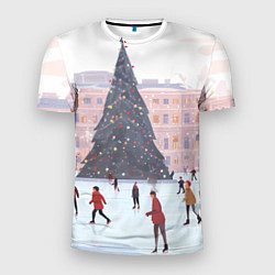 Футболка спортивная мужская Новогодний каток у елки, цвет: 3D-принт