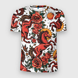 Мужская спорт-футболка Красный конь в стиле татуировки