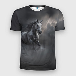 Футболка спортивная мужская Белая лошадь в тумане, цвет: 3D-принт
