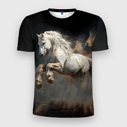 Футболка спортивная мужская Белая лошадь из бури, цвет: 3D-принт