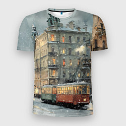 Футболка спортивная мужская Трамваи в зимнем Санкт-Петербурге, цвет: 3D-принт