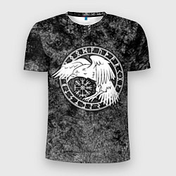 Мужская спорт-футболка Ворон в круге рун и компас вегвизир