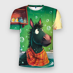 Мужская спорт-футболка Лошадь моется в ванной