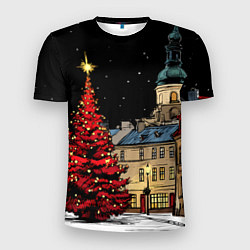 Мужская спорт-футболка Красная новогодняя елка