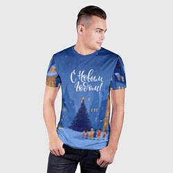 Футболка спортивная мужская С новым год - праздничный дворик, цвет: 3D-принт — фото 2