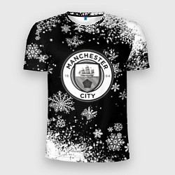 Мужская спорт-футболка Манчестер сити снежинки новый год