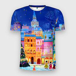 Мужская спорт-футболка Разноцветные новогодние домики