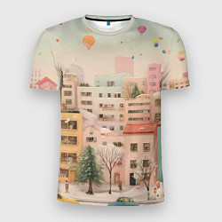 Мужская спорт-футболка Объемный новогодний город