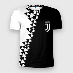Мужская спорт-футболка Juventus черно белая геометрия текстура