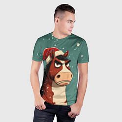 Футболка спортивная мужская Новогодняя лошадь на фоне снегопада, цвет: 3D-принт — фото 2