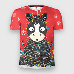 Мужская спорт-футболка Лошадка в новогодних огоньках