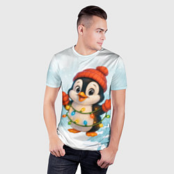 Футболка спортивная мужская Пингвинчик в свете зимних огней, цвет: 3D-принт — фото 2