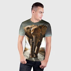 Футболка спортивная мужская Дикий слон, цвет: 3D-принт — фото 2