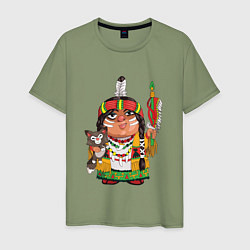 Футболка хлопковая мужская Забавные Индейцы 9, цвет: авокадо