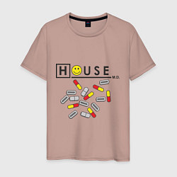 Футболка хлопковая мужская House M.D. Pills, цвет: пыльно-розовый