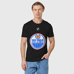 Футболка хлопковая мужская Edmonton Oilers: Khabibulin 35, цвет: черный — фото 2