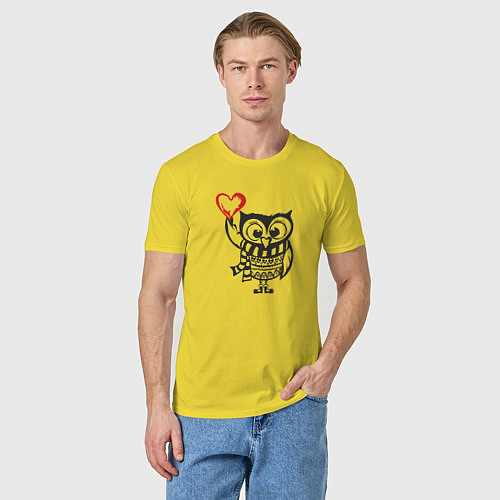 Мужская футболка Сова с сердцем / Желтый – фото 3