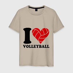Футболка хлопковая мужская I love volleyball - Я люблю волейбол, цвет: миндальный