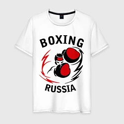 Футболка хлопковая мужская Boxing Russia Forever, цвет: белый