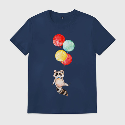 Мужская футболка Енот на шариках / Тёмно-синий – фото 1