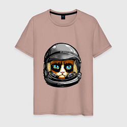 Футболка хлопковая мужская Кот космонавт, цвет: пыльно-розовый