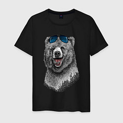 Футболка хлопковая мужская Медведь в очках цвета черный — фото 1