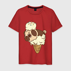 Футболка хлопковая мужская Мопс-мороженое, цвет: красный