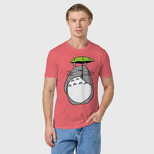 Мужская футболка Totoro с зонтом / Коралловый – фото 3