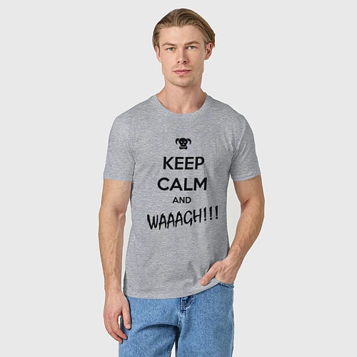 Мужская футболка Keep Calm & WAAAGH / Меланж – фото 3