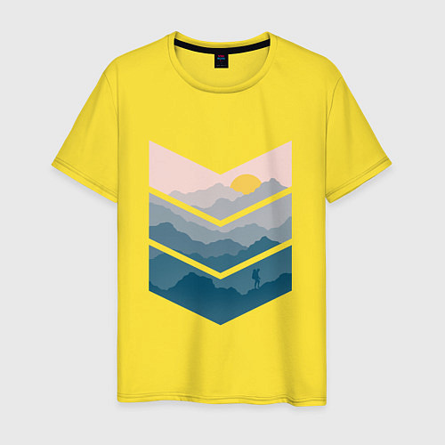 Мужская футболка Рассвет в горах / Желтый – фото 1