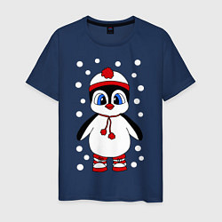 Футболка хлопковая мужская Пингвин в снегу, цвет: тёмно-синий