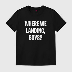 Футболка хлопковая мужская Where we landing, boys?, цвет: черный