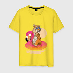 Футболка хлопковая мужская Тигр на фламинго, цвет: желтый