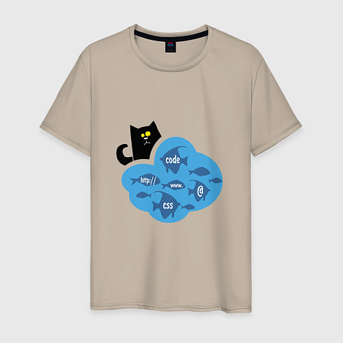 Мужская футболка Кот программиста / Миндальный – фото 1
