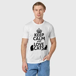 Футболка хлопковая мужская Keep Calm & Love Cats, цвет: белый — фото 2