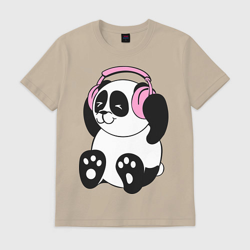 Мужская футболка Panda in headphones панда в наушниках / Миндальный – фото 1