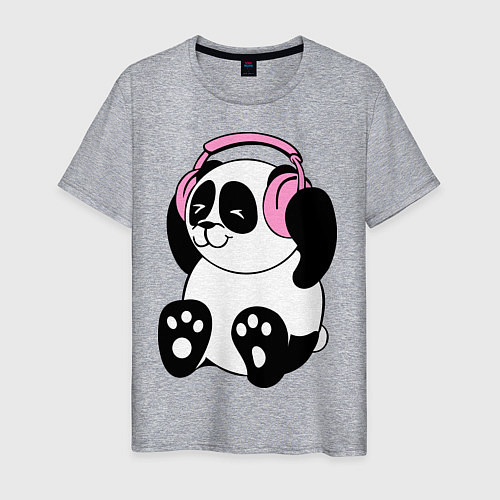 Мужская футболка Panda in headphones панда в наушниках / Меланж – фото 1