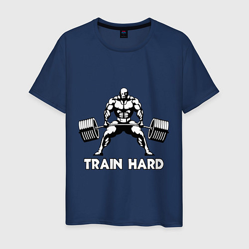 Мужская футболка Train hard тренируйся усердно / Тёмно-синий – фото 1