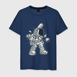Футболка хлопковая мужская Космонавт-бейсболист, цвет: тёмно-синий