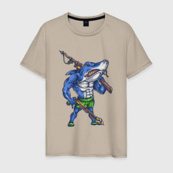 Футболка хлопковая мужская Акула-охотник, цвет: миндальный