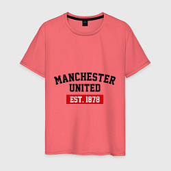 Футболка хлопковая мужская FC Manchester United Est. 1878, цвет: коралловый