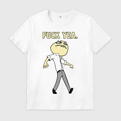 Футболка хлопковая мужская Fuck yea mem, цвет: белый