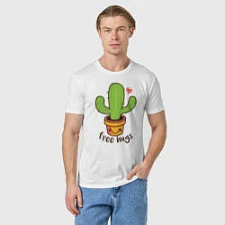Футболка хлопковая мужская Cactus: free hugs, цвет: белый — фото 2
