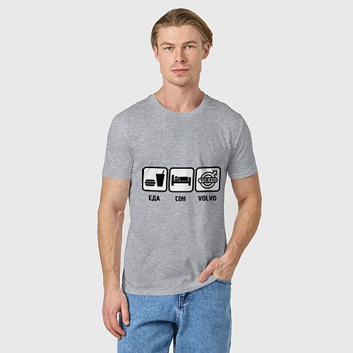 Мужская футболка Еда, сон и Volvo / Меланж – фото 3