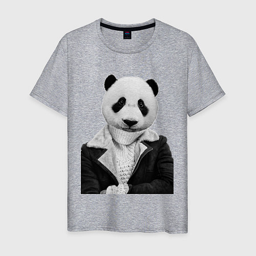 Мужская футболка Панда в свитере / Меланж – фото 1