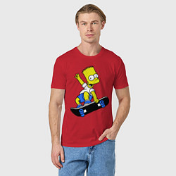 Футболка хлопковая мужская Барт на скейте, цвет: красный — фото 2
