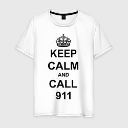 Футболка хлопковая мужская Keep Calm & Call 911, цвет: белый