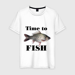 Футболка хлопковая мужская Time to fish, цвет: белый