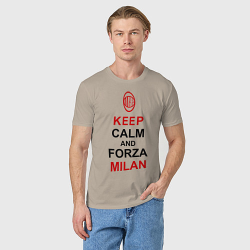 Мужская футболка Keep Calm & Forza Milan / Миндальный – фото 3